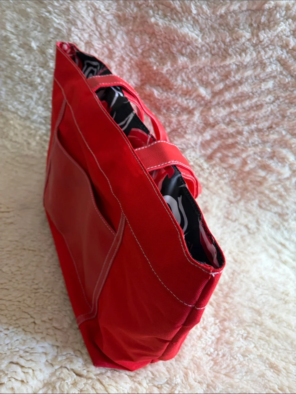 Lancome Bright Red Canvas Tote with Front Patch Pocket